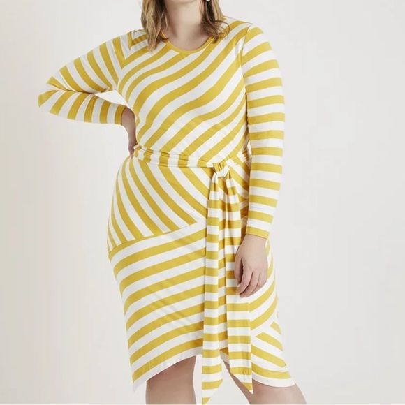 Eloquii Yellow and Cream Bodycon Long Sleeve Dress - Picture 2 of 2
